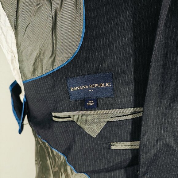 Banana Republic Men's Sport Coat Blazer Three Button Dark Navy Striped Wool 46R - Picture 15 of 15